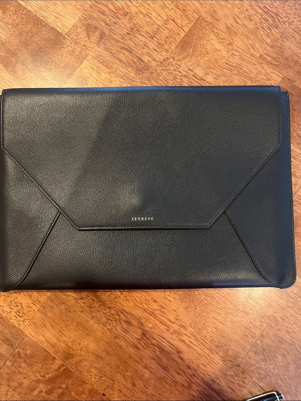 Senreve Black Pebbled Leather Laptop Envelope